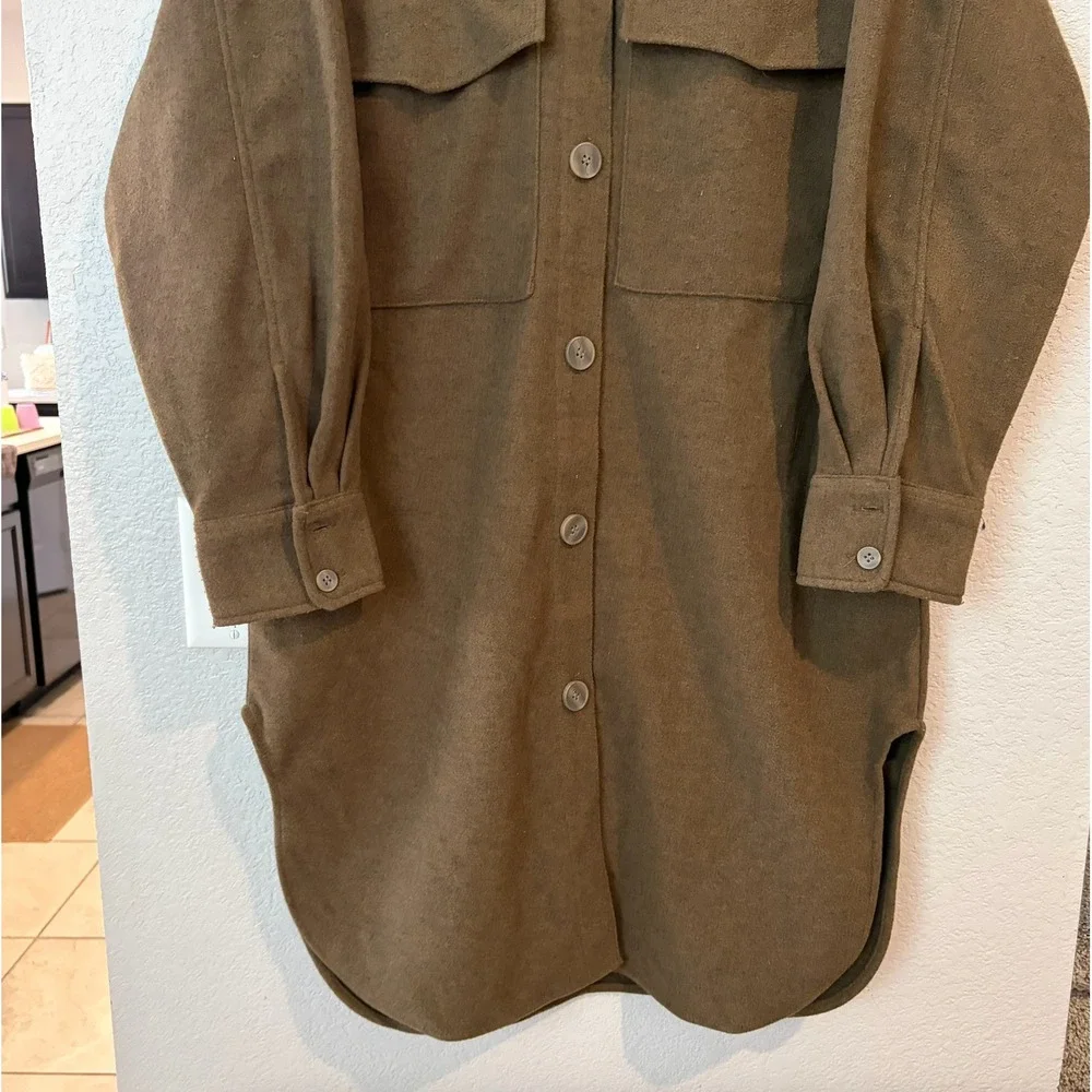 H&M Brown Longline Shacket Oversized Shirt‎ Jacket Button Front SMALL